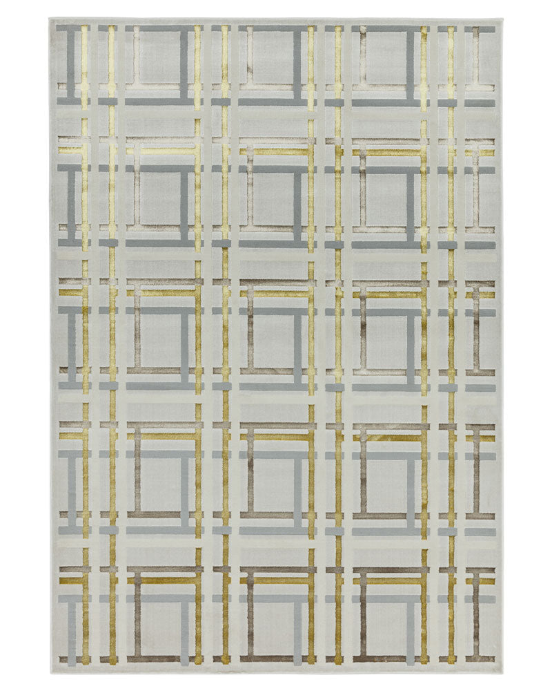 AURORA AU15 ELEXUS GEOMETRIC METALLIC GOLD GREY RUG