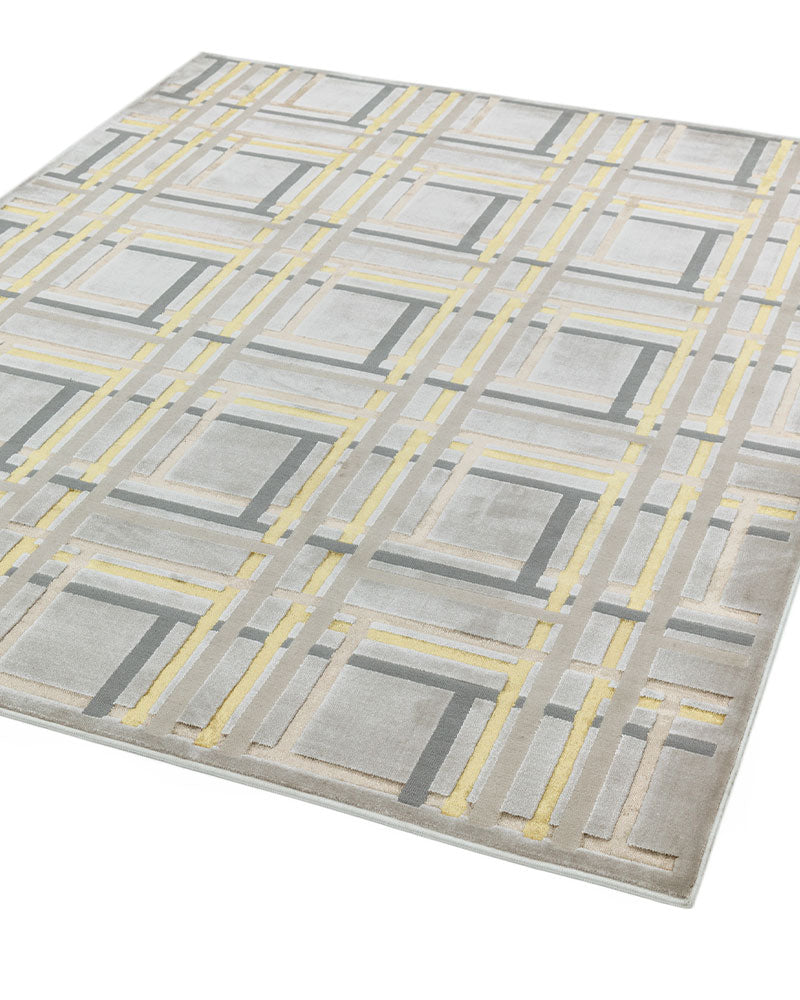 AURORA AU15 ELEXUS GEOMETRIC METALLIC GOLD GREY RUG