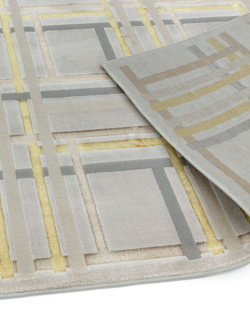 AURORA AU15 ELEXUS GEOMETRIC METALLIC GOLD GREY RUG