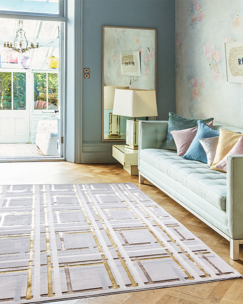 AURORA AU15 ELEXUS GEOMETRIC METALLIC GOLD GREY RUG