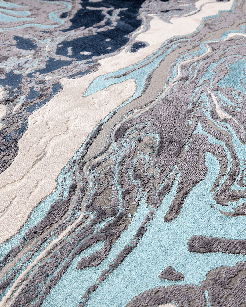 AURORA AU18 OCEAN BLUE TURQUOISE METALLIC ABSTRACT RUG