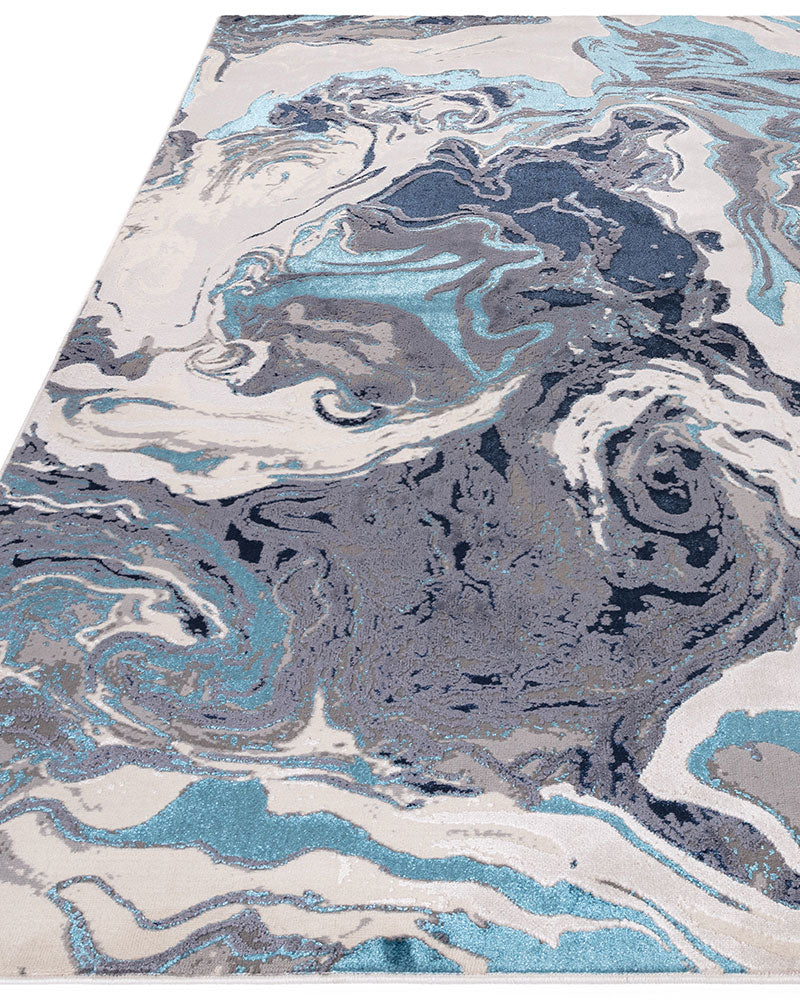 AURORA AU18 OCEAN BLUE TURQUOISE METALLIC ABSTRACT RUG