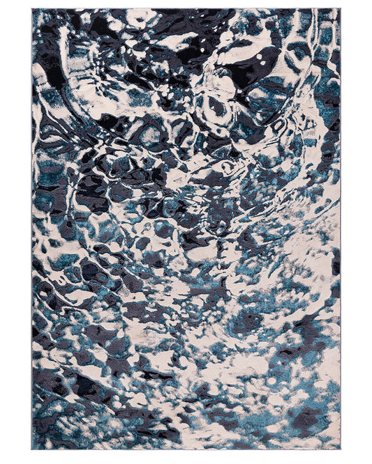 AURORA AU21 FOAM NAVY BLUE ABSTRACT METALLIC RUG