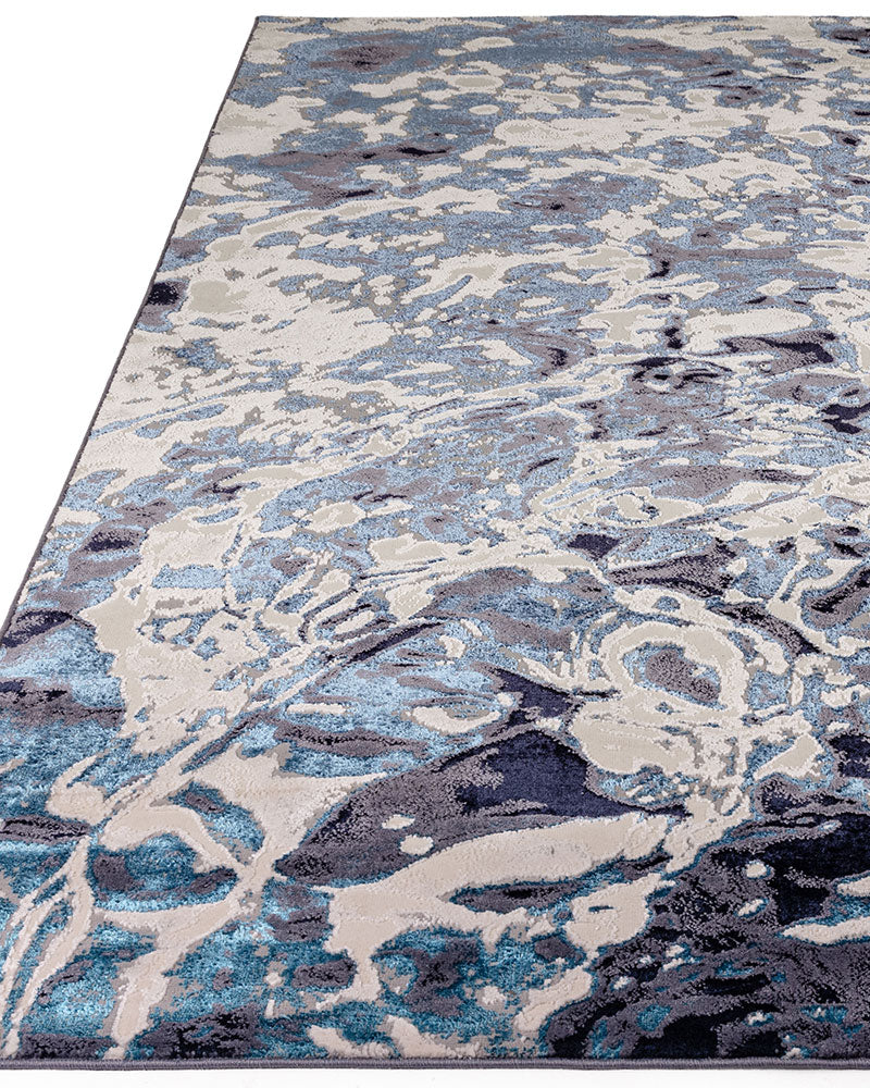 AURORA AU21 FOAM NAVY BLUE ABSTRACT METALLIC RUG
