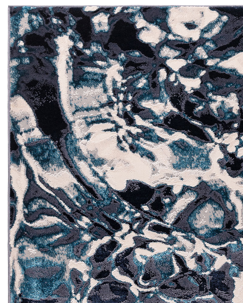 AURORA AU21 FOAM NAVY BLUE ABSTRACT METALLIC RUG