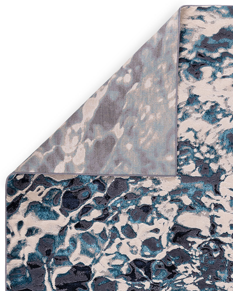 AURORA AU21 FOAM NAVY BLUE ABSTRACT METALLIC RUG