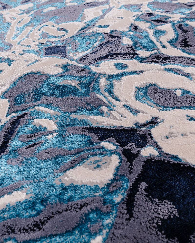 AURORA AU21 FOAM NAVY BLUE ABSTRACT METALLIC RUG
