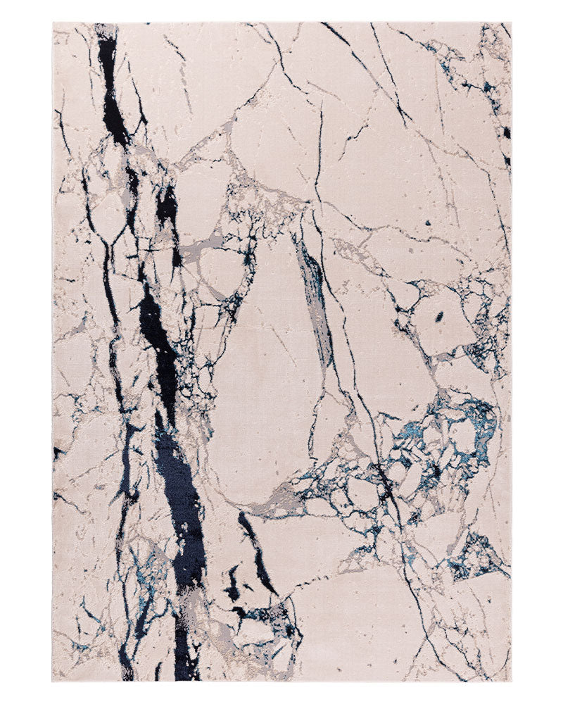 AURORA AU22 QUAKE CREAM NAVY BLUE ABSTRACT METALLIC RUG