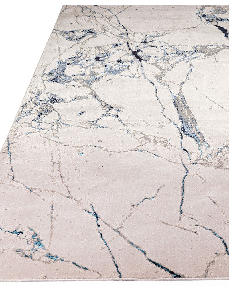 AURORA AU22 QUAKE CREAM NAVY BLUE ABSTRACT METALLIC RUG