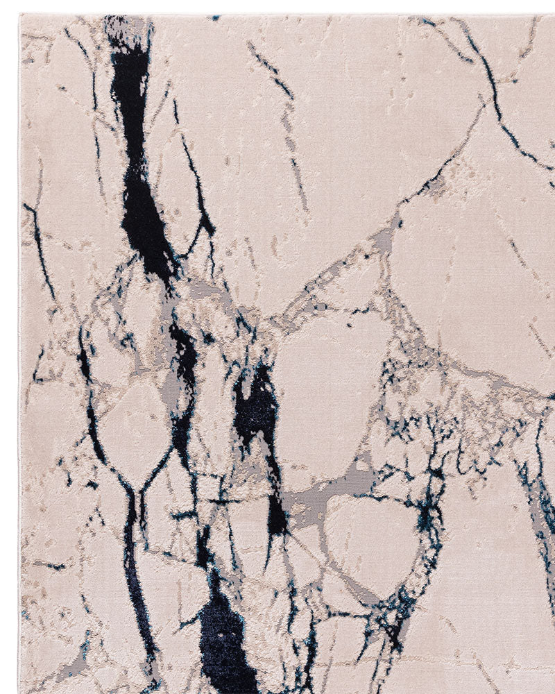 AURORA AU22 QUAKE CREAM NAVY BLUE ABSTRACT METALLIC RUG