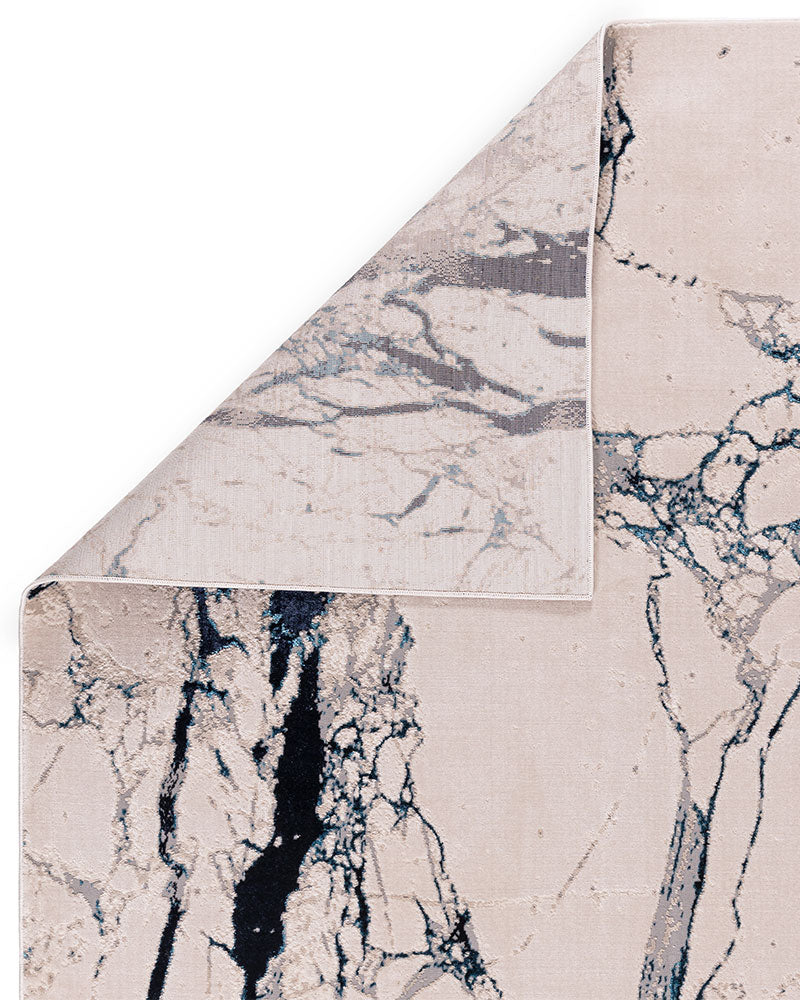 AURORA AU22 QUAKE CREAM NAVY BLUE ABSTRACT METALLIC RUG