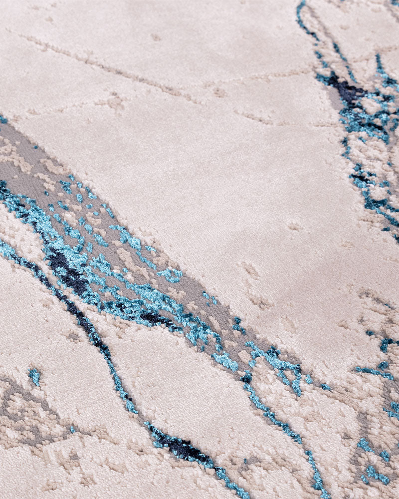 AURORA AU22 QUAKE CREAM NAVY BLUE ABSTRACT METALLIC RUG