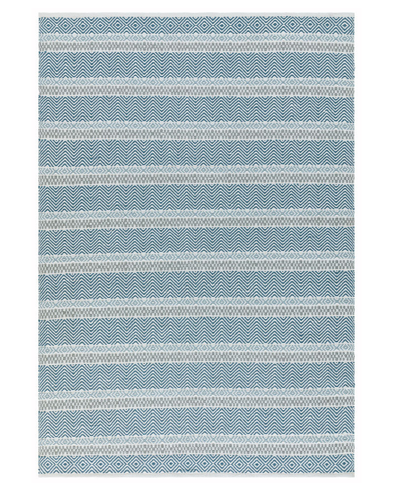 BOARDWALK BLUE STRIPE INDOOR OUTDOOR FLATWEAVE RUG