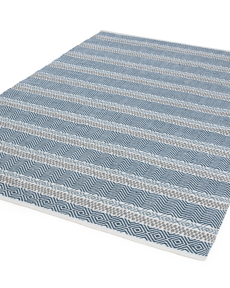 BOARDWALK BLUE STRIPE INDOOR OUTDOOR FLATWEAVE RUG
