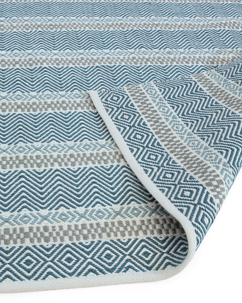 BOARDWALK BLUE STRIPE INDOOR OUTDOOR FLATWEAVE RUG