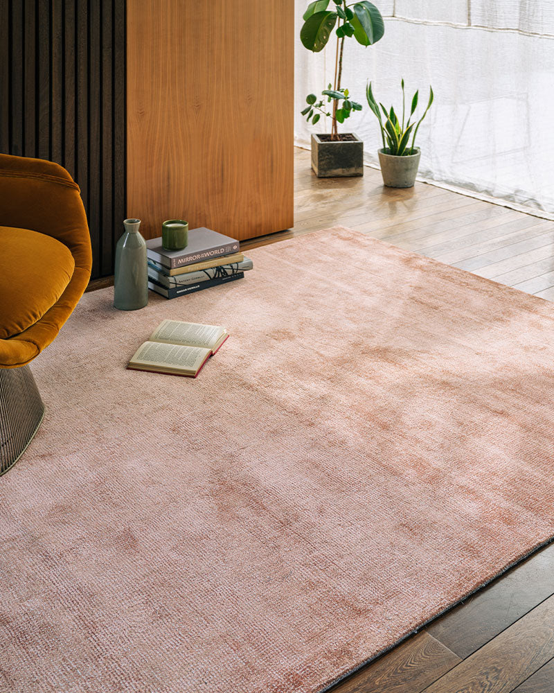 ASTON PLAIN VISCOSE COPPER DISTRESSED EFFECT SHIMMER RUG