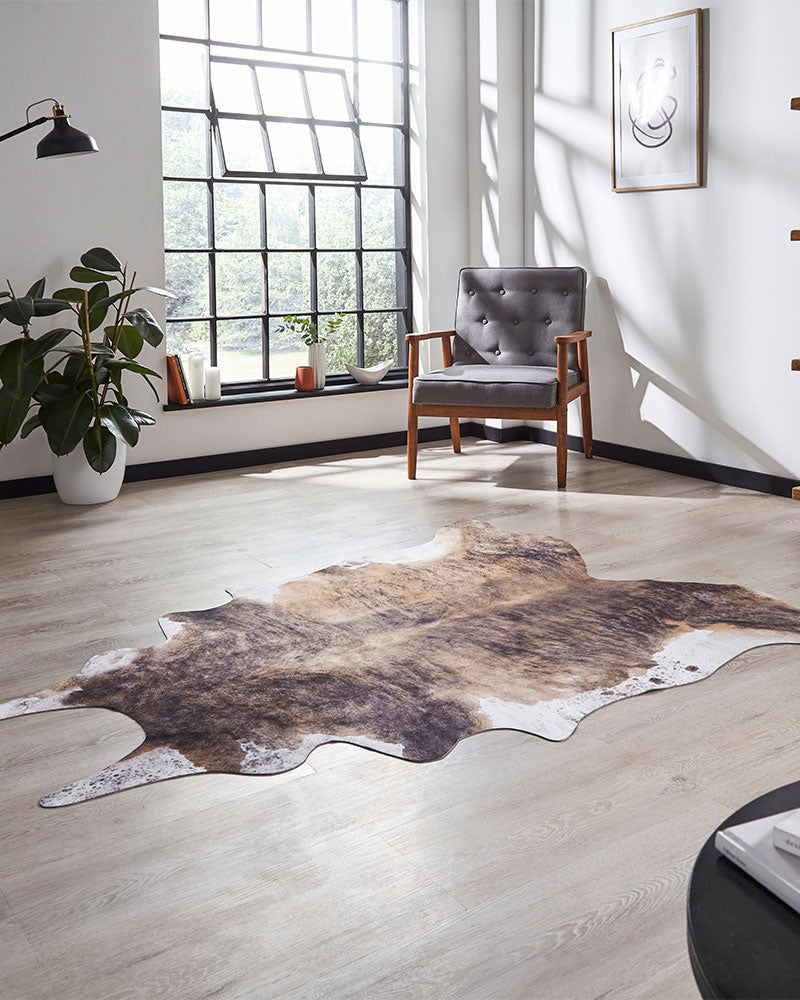 FAUX ANIMAL PRINT COW BROWN WHITE