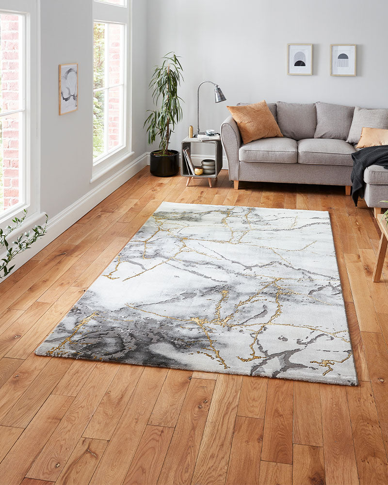 CRAFT 23270 GREY GOLD ABSTRACT MARBLE RUG