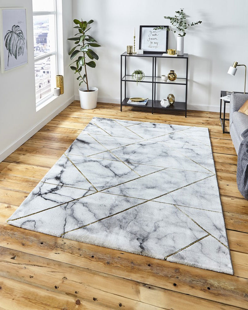CRAFT 23299 IVORY GOLD MARBLE GEOMETRIC RUG