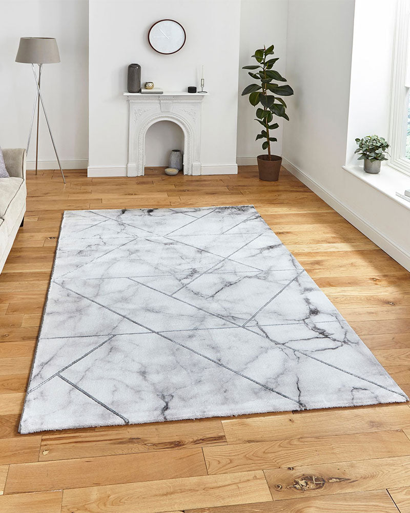 CRAFT 23299 IVORY SILVER GEOMETRIC MARBLE RUG
