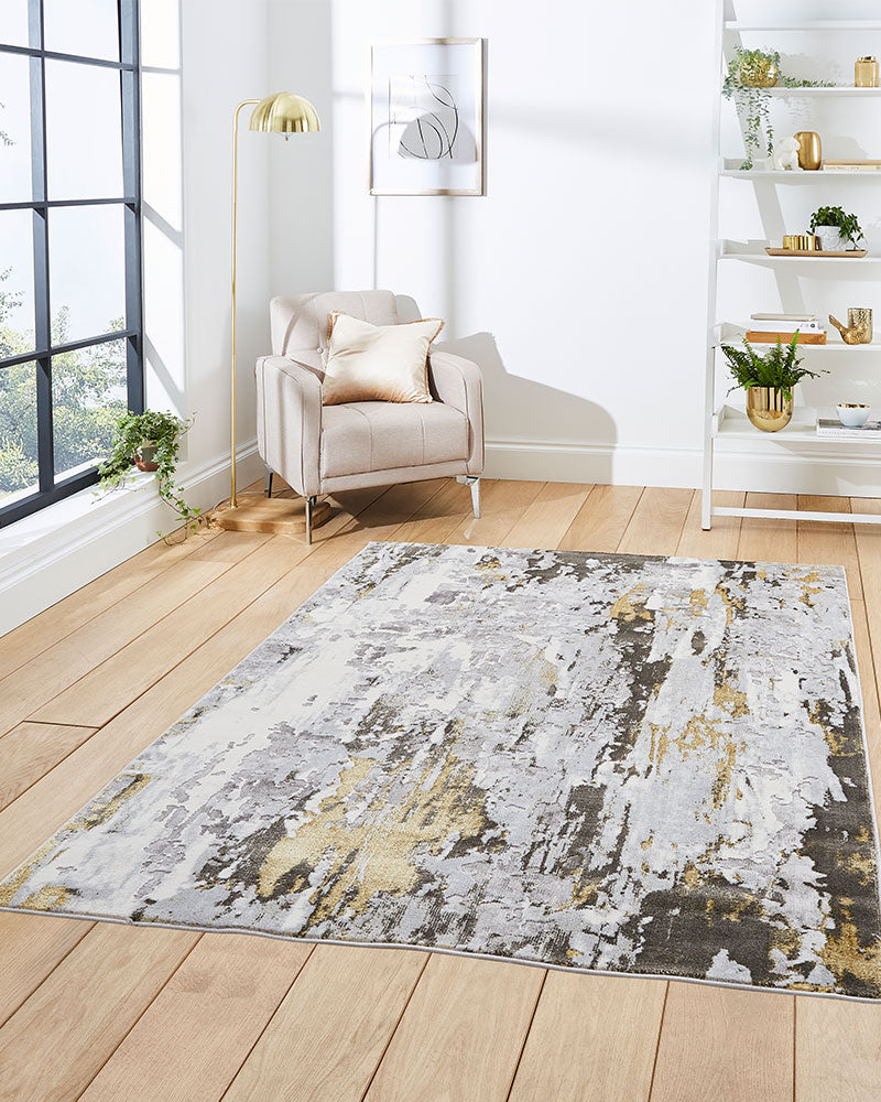 APOLLO GR580 GREY GOLD METALLIC ABSTRACT RUG