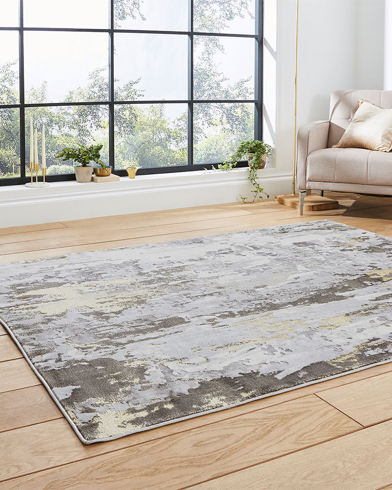 APOLLO GR580 GREY GOLD METALLIC ABSTRACT RUG