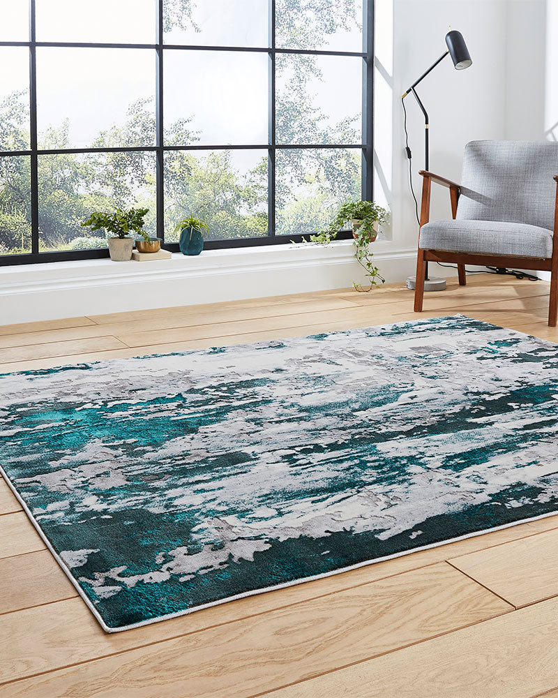 APOLLO GR580 GREY GREEN METALLIC ABSTRACT RUG