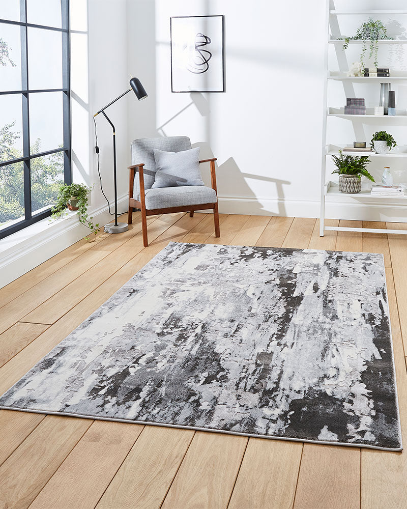 APOLLO GR580 GREY SILVER METALLIC ABSTRACT RUG