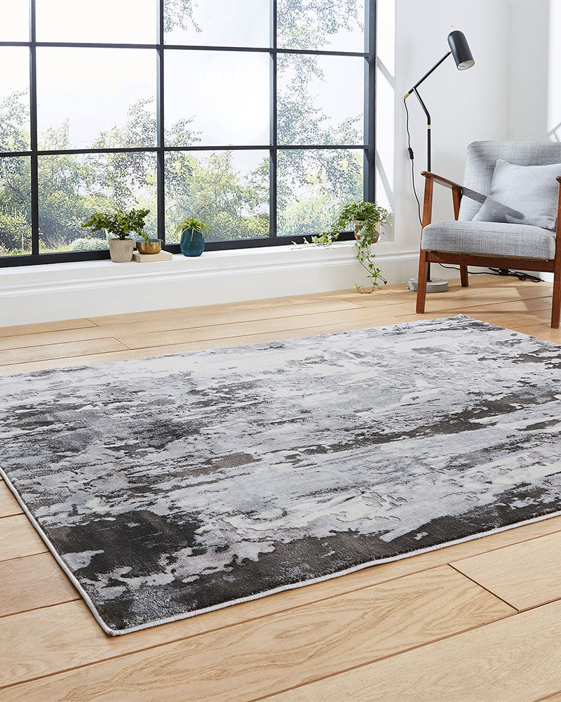 APOLLO GR580 GREY SILVER METALLIC ABSTRACT RUG