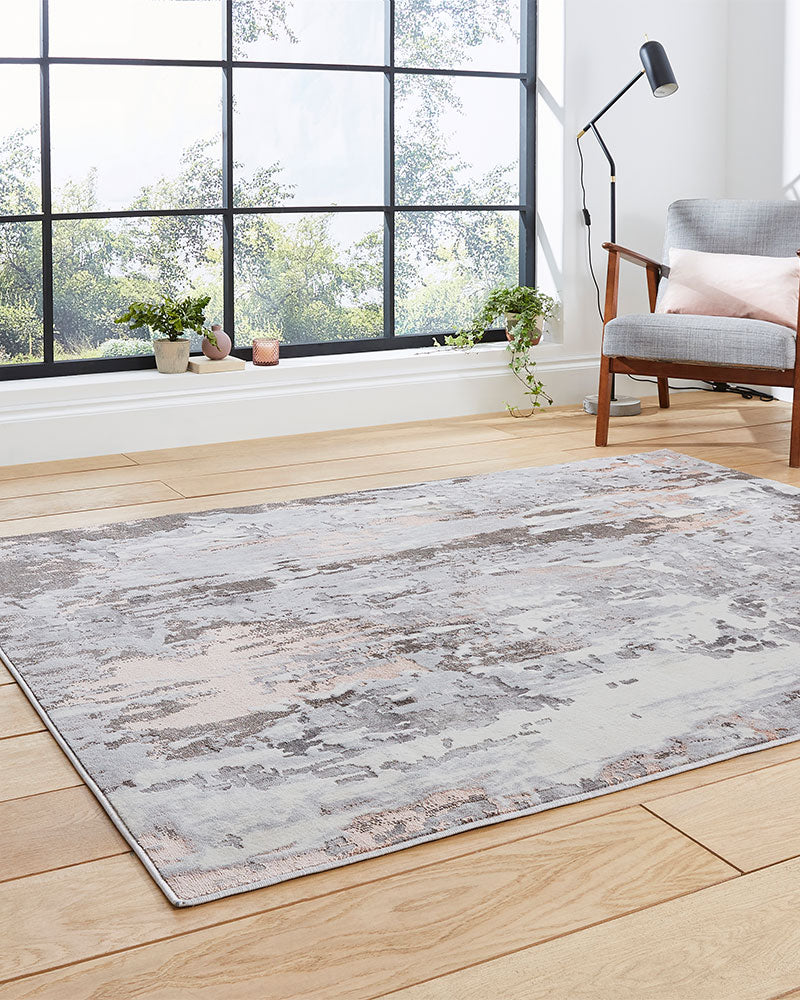 APOLLO GR580 GREY ROSE PINK METALLIC ABSTRACT RUG