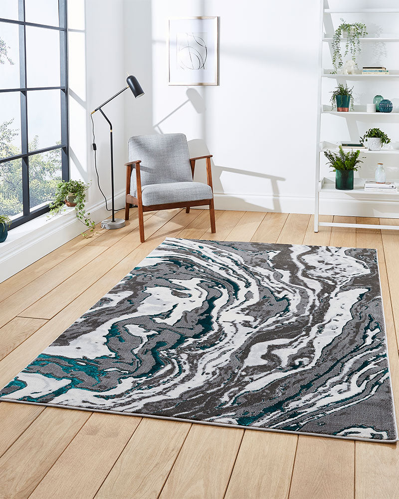 APOLLO GR584 GREY GREEN METALLIC MARBLE RUG