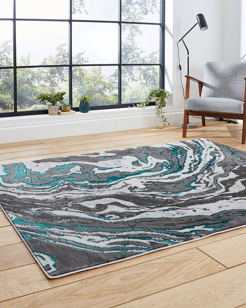 APOLLO GR584 GREY GREEN METALLIC MARBLE RUG