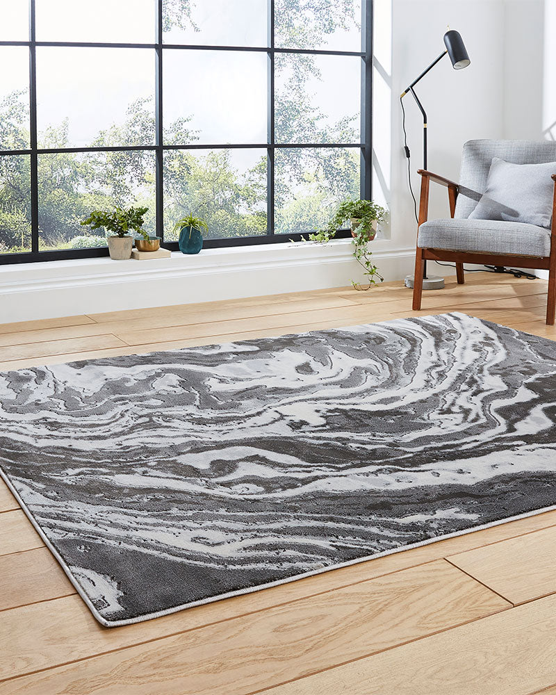 APOLLO GR584 GREY SILVER METALLIC MARBLE RUG