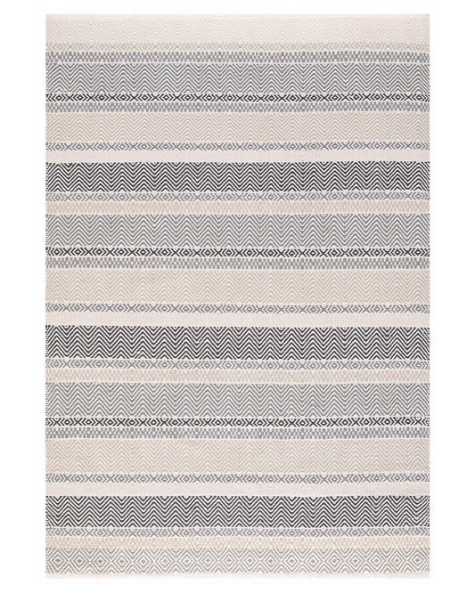 BOARDWALK GREY BEIGE STRIPE INDOOR OUTDOOR FLATWEAVE RUG
