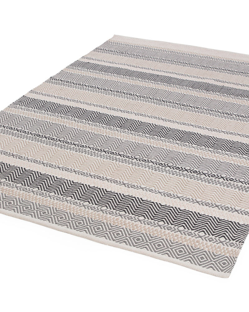 BOARDWALK GREY BEIGE STRIPE INDOOR OUTDOOR FLATWEAVE RUG