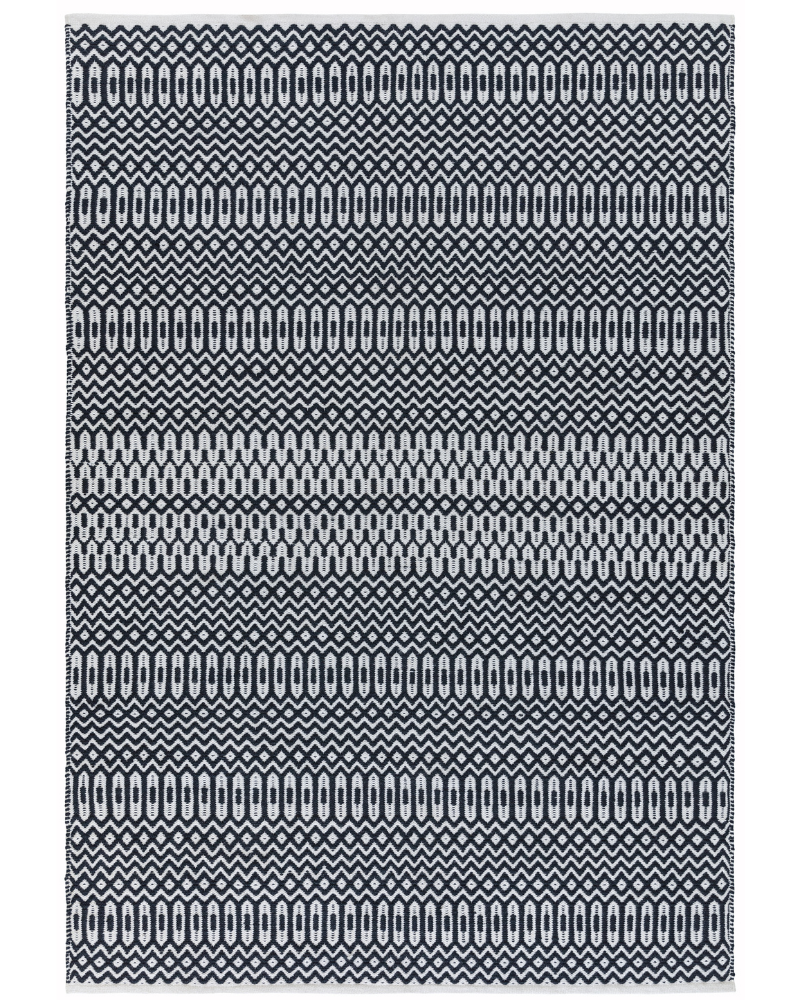 HALSEY BLACK MONO GEOMETRIC INDOOR OUTDOOR FLATWEAVE RUG
