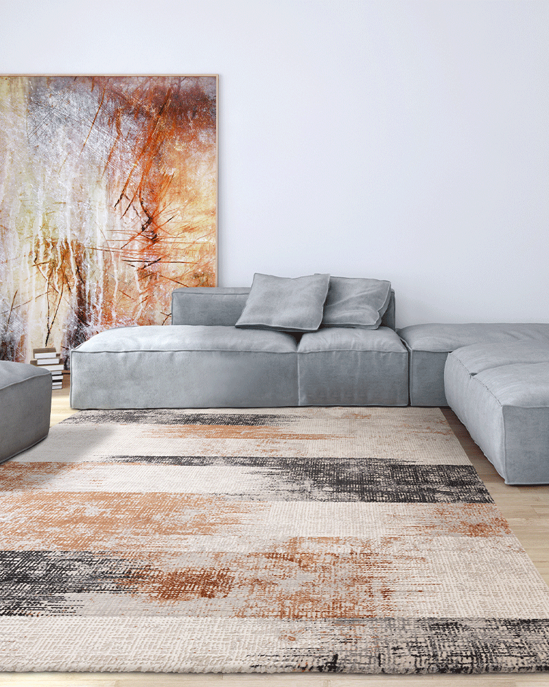 KUZA LINES TERRACOTTA BEIGE BLACK ABSTACT RUG