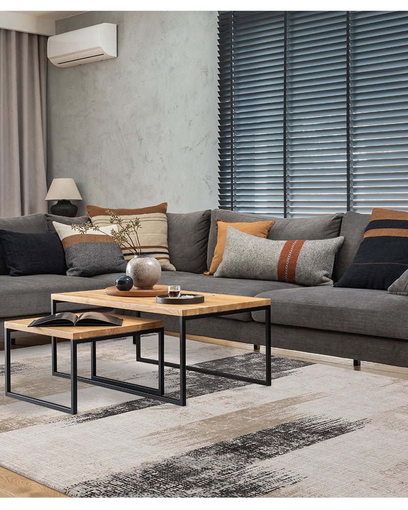 KUZA LINES BEIGE BLACK ABSTACT RUG