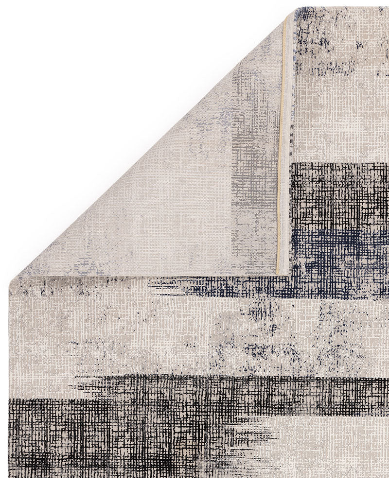 KUZA LINES NAVY BLUE BLACK BEIGE ABSTRACT RUG