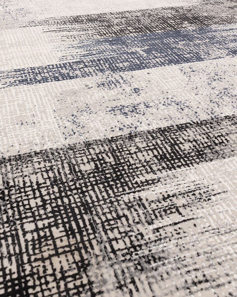 KUZA LINES NAVY BLUE BLACK BEIGE ABSTRACT RUG