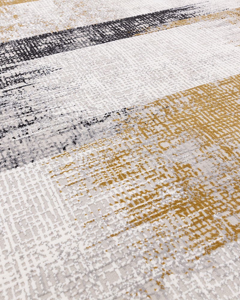 KUZA LINES GOLD BEIGE BLACK ABSTRACT RUG