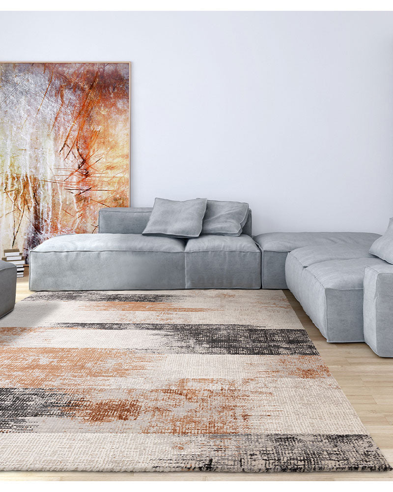 KUZA LINES TERRACOTTA BEIGE BLACK ABSTACT RUG