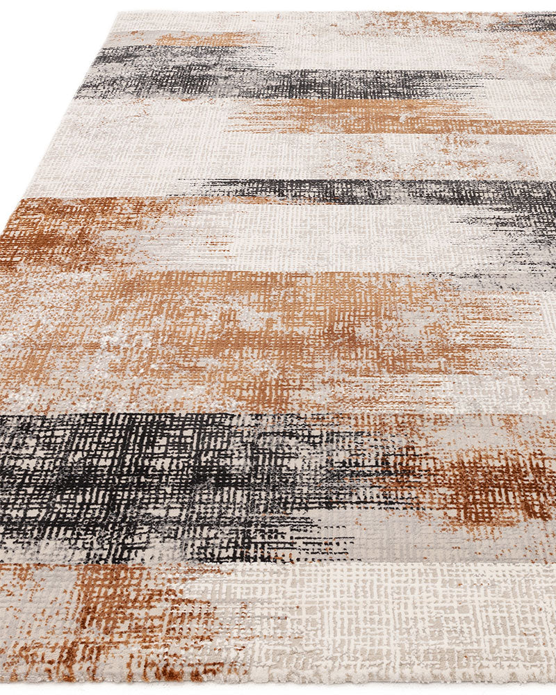 KUZA LINES TERRACOTTA BEIGE BLACK ABSTACT RUG