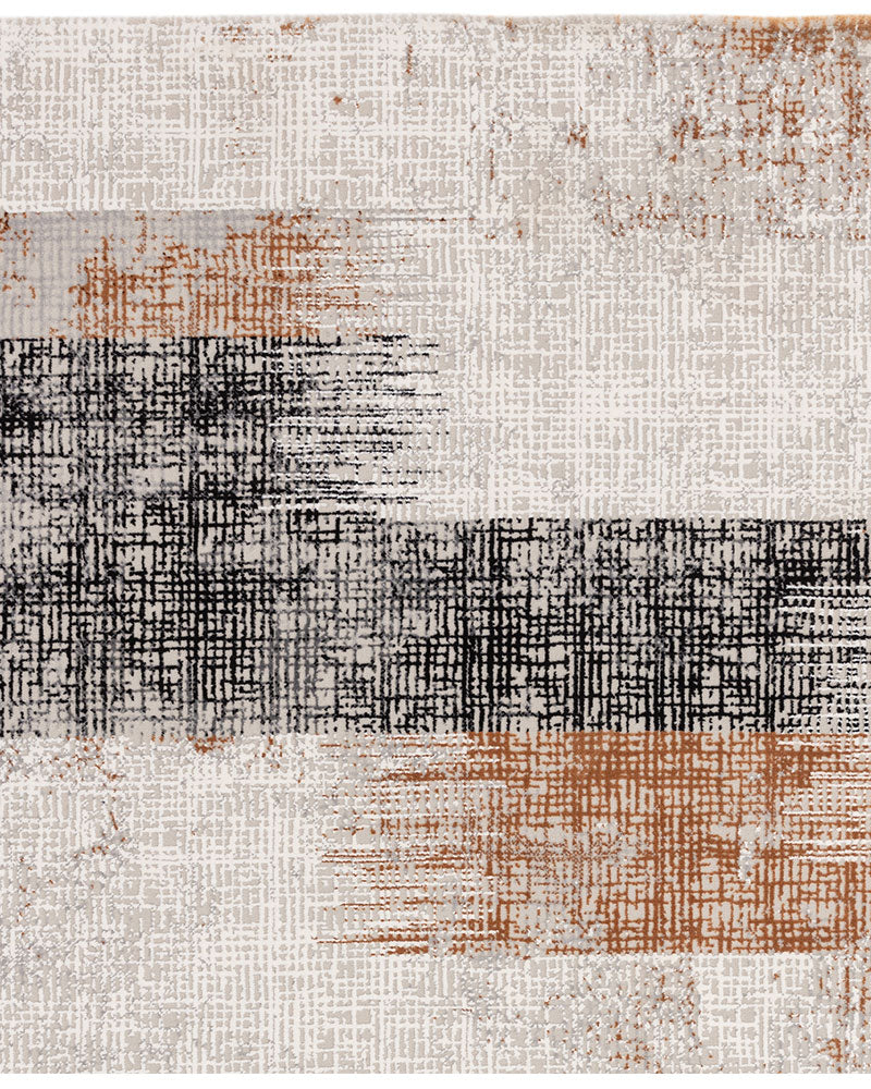 KUZA LINES TERRACOTTA BEIGE BLACK ABSTACT RUG
