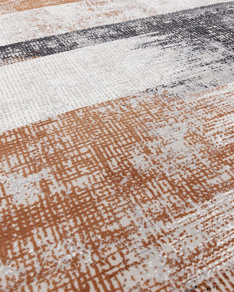 KUZA LINES TERRACOTTA BEIGE BLACK ABSTACT RUG