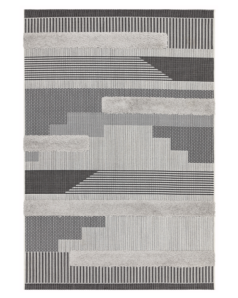 MONTY OUTDOOR RUG MN05 BLACK / GREY GEOMETRIC
