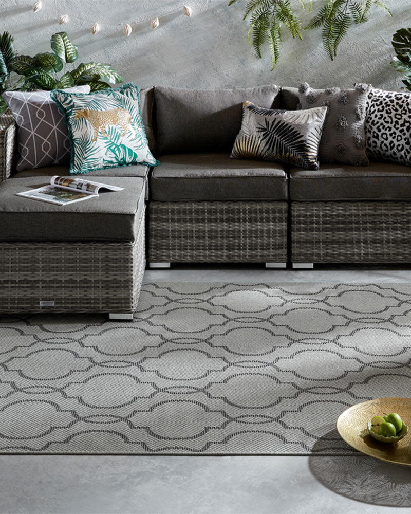 ALFRESCO MILAN GREY BLACK INDOOR / OUTDOOR FLATWEAVE RUG