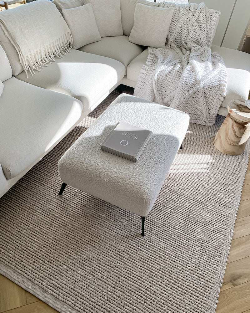 CABLE KNITTED WOOL RUG NATURAL