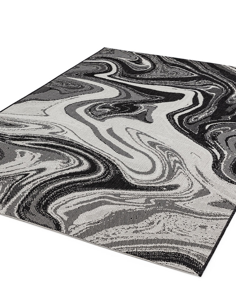 PATIO PAT19 MARBLE BLACK INDOOR OUTDOOR FLATWEAVE RUG
