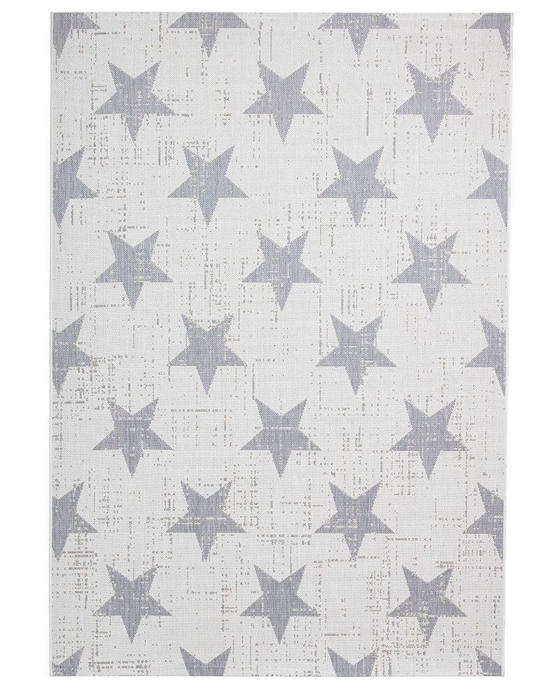SANTA MONICA CREAM GREY STAR 48648 INDOOR / OUTDOOR FLAT WEAVE RUG